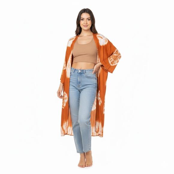 Free People "All Touched Up" Orange Tie-Dye Kimono Duster - One Size, NWT - Picture 1 of 11
